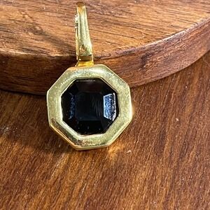 Swarovski SAL Vtg Gold Tone Octagon Black Crystal Enhancer Pendant Charm